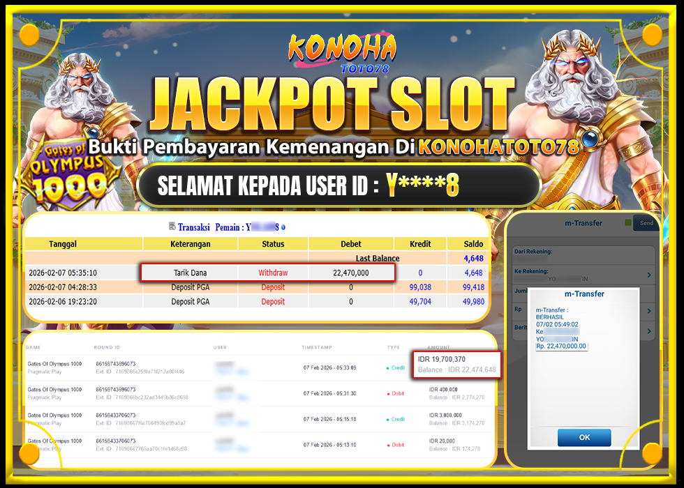 KONOHATOTO78 JACKPOT GATES OF OLYMPUS 1000 Rp.22.470.000,LUNAS